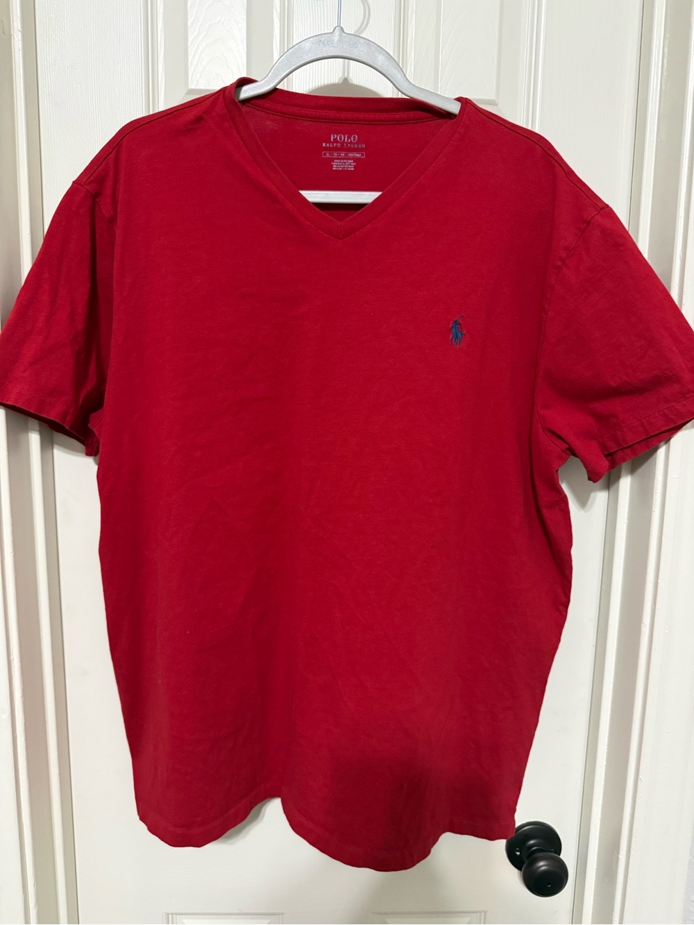 Ralph Lauren Men's Red V-Neck Short Sleeve Polo Tee with Navy Pony